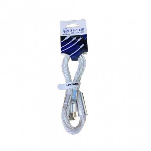 LED USB 3 in 1 Cable white