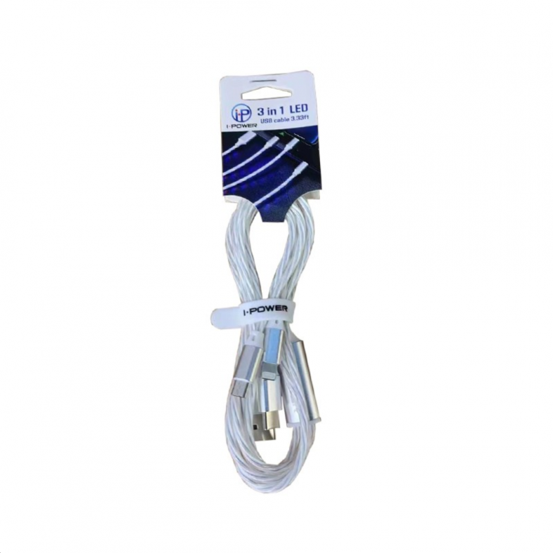LED USB 3 in 1 Cable white 
