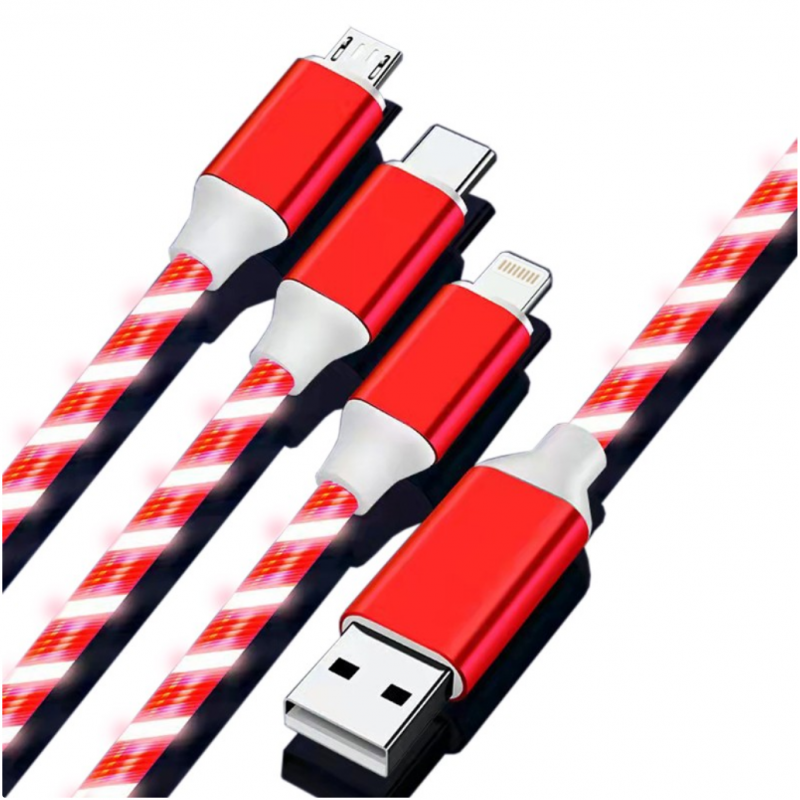 LED USB 3 in 1 Cable Red