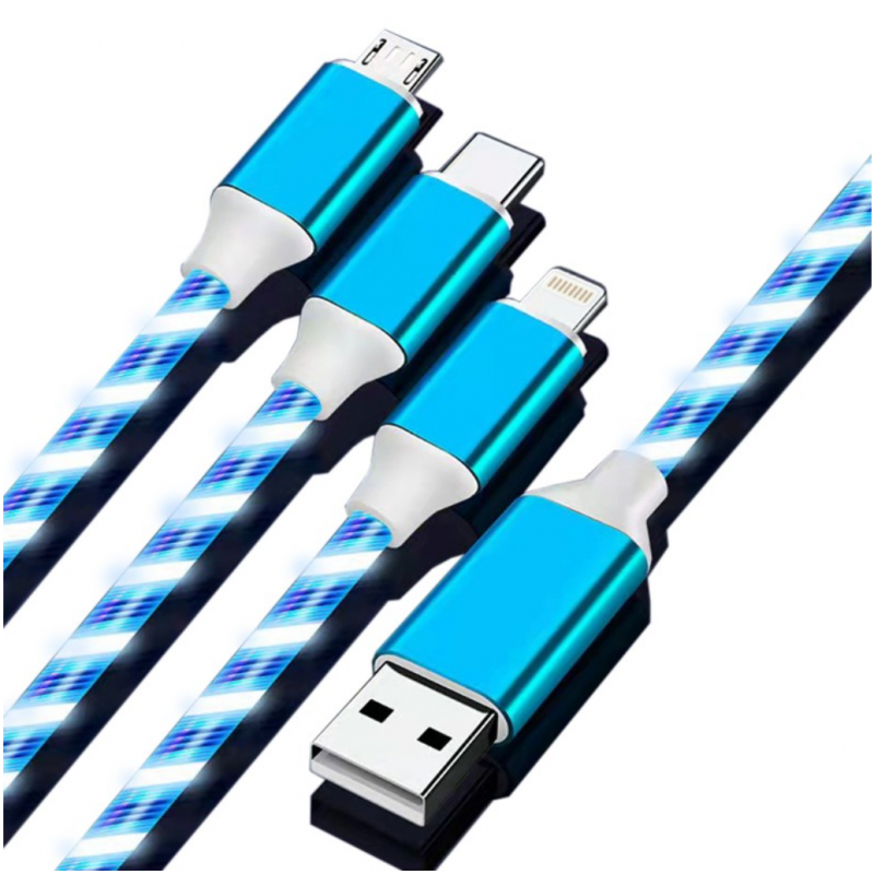 LED USB 3 in 1 Cable blue