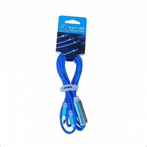 LED USB 3 in 1 Cable blue
