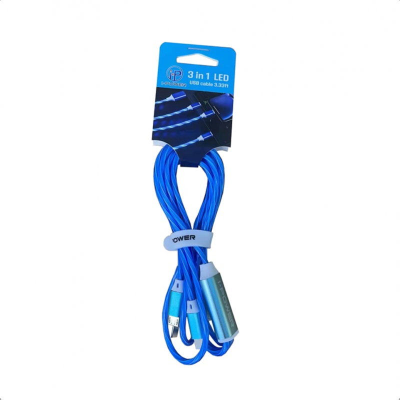 LED USB 3 in 1 Cable blue 